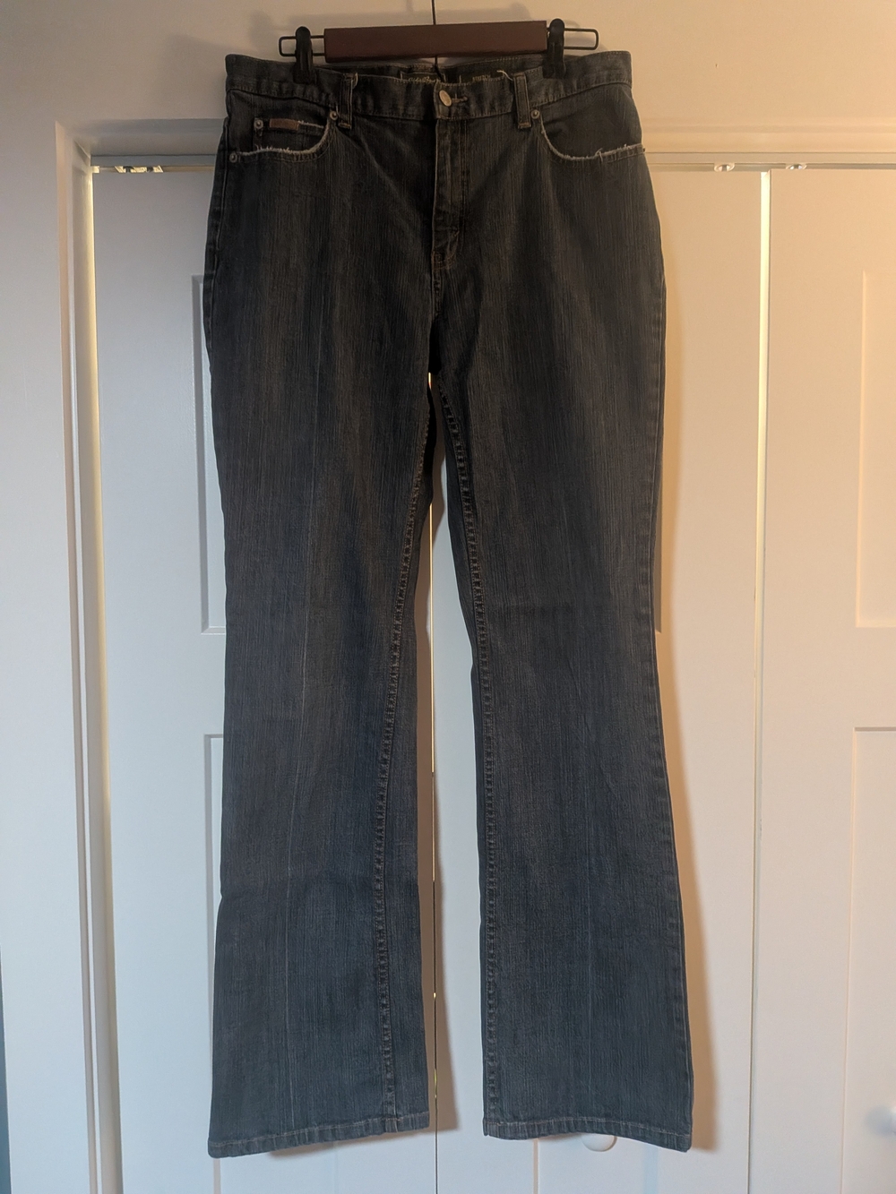 Eddie Bauer Denim Blue Jeans Button Flap Back Pockets Women Size 12 Tall
